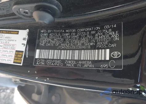 2014 Toyota Prius Two from USA, damaged, VIN JTDKN3DU0E0369618